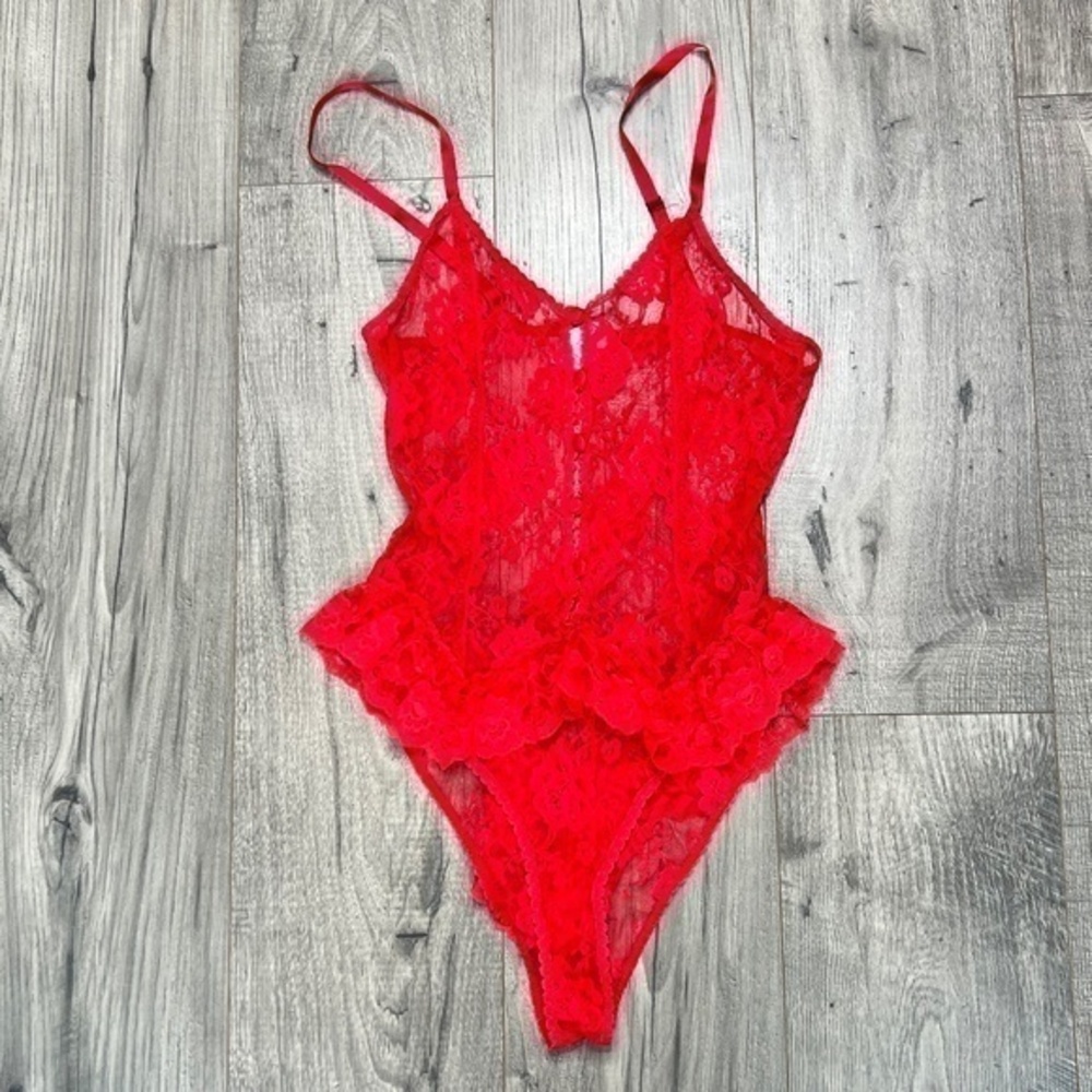 Vintage 90s Frederick's Of Hollywood Red Lace Teddy Lingerie Size Medium
